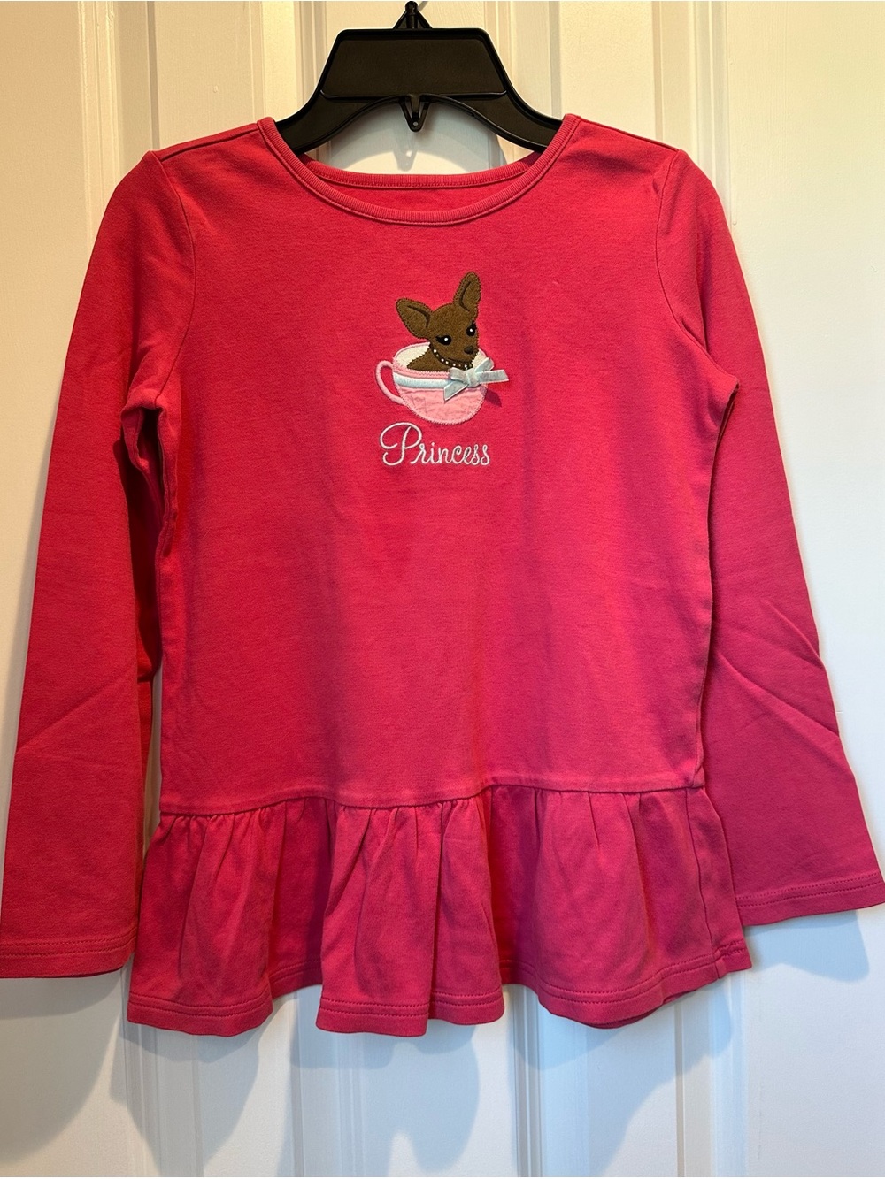 NWT Chihuahua Puppy in Teacup Long Sleeve Peplum Top Girls Size 9